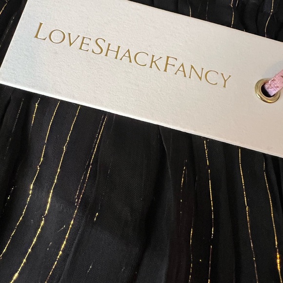 🔥🔥NWT LOVESHACKFANCY MINI SKIRT. Sz XS. BLACK AND METALLIC GOLD WITH RUFFLES - Picture 7 of 9